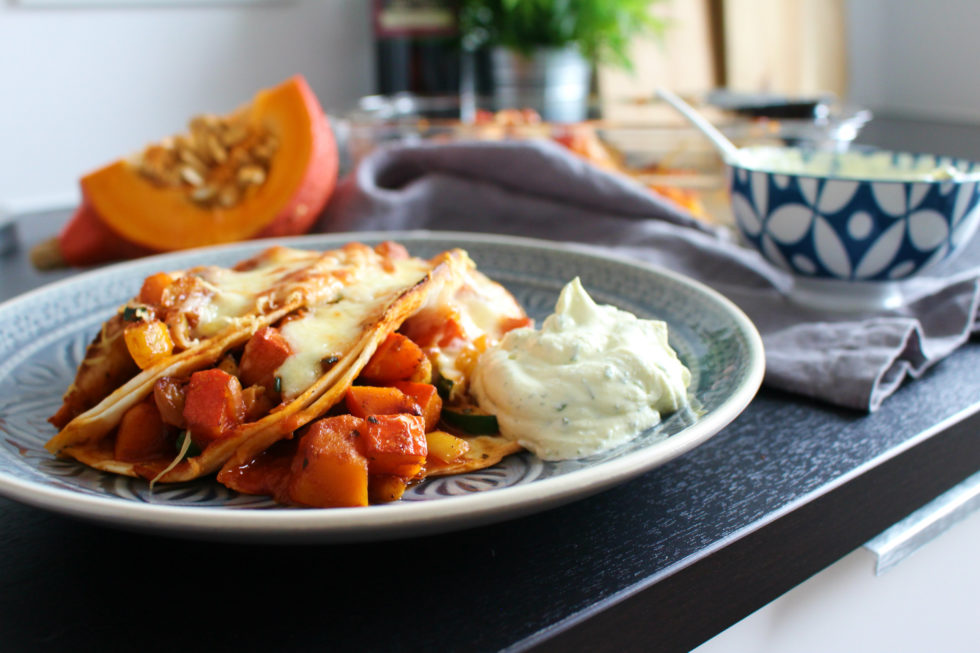 Überbackene Tortillas mit Kürbis und Zucchini*